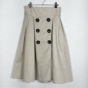 Zara Tan A-Line Cotton Midi Skirt with Pleats and Button Detailing‎ Size Small